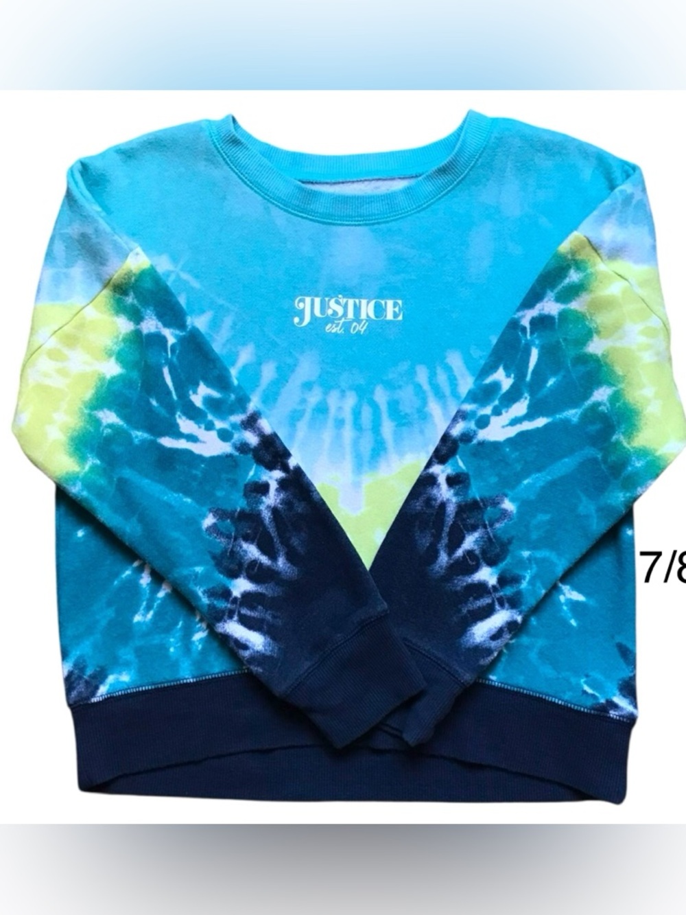 Justice Girl Tie Dye Fleece Lined Sweatshirt size 7-8. Relaxed Fit